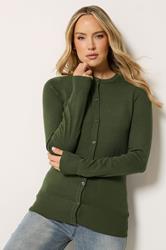 LTS Tall Dark Olive Green Crew Neck Button Cardigan | Long Tall Sally 3