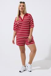 LIMITED COLLECTION Plus Size Red Stripe Rugby Collar Top | Yours Clothing 1