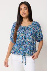 M&Co Petite Blue Ditsy Floral Tie Hem Blouse | M&Co 3