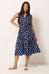 M&Co Petite Navy Blue Polka Dot Shirt Dress | M&Co 1