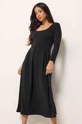 PixieGirl Petite Women's Black Scoop Neck Midi Dress | PixieGirl 3