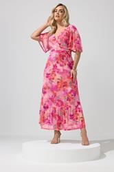 YOURS LONDON Plus Size Pink Floral Wrap Ruffle Hem Dress | Yours Clothing 3
