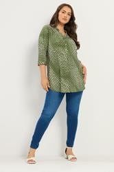 YOURS Plus Size Green Polka Dot Half Placket Shirt | Yours Clothing 1