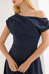 STAR Navy Blue Draped Midi Skater Dress | StarByJM 4