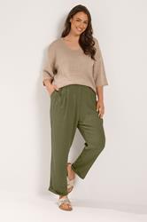 YOURS Plus Size Khaki Green Formal Linen Trousers | Yours Clothing 2