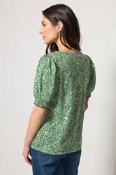 M&Co Green Ditsy Floral Puff Sleeve Top | M&Co 2