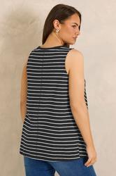 EVANS Plus Size 2 Pack Blue & Black Cotton Vest Tops 5