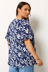 YOURS Plus Size Navy Blue Leaf Notch Neck Top | Yours Clothing 2