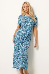 M&Co Blue Floral Short Sleeve Midi Dress | M&Co 1