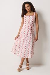 M&Co White & Red Embroidered Cotton Tie Waist Dress | M&Co 2