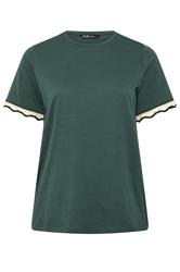 YOURS Curve Green Metallic Crochet Trim T-Shirt