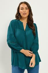 YOURS Curve Teal Blue Notch Neck Crochet Blouse | Yours Clothing  3