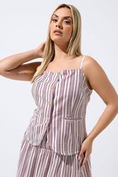 LIMITED COLLECTION Plus Size Red & White Stripe Strappy Waistcoat | Yours Clothing 3