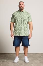 KAM Big & Tall Sage Green Floral Print Polo Shirt | BadRhino 1