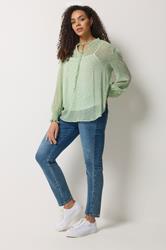 M&Co Green & White Floral Tie Neck Blouse | M&Co 1