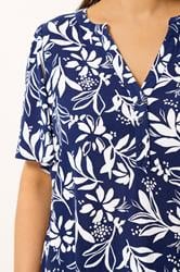 YOURS Plus Size Navy Blue Leaf Notch Neck Top | Yours Clothing 4