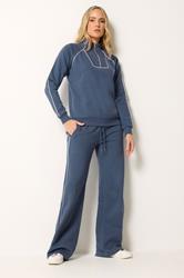 LTS Tall Women's Indigo Blue Quarter Zip Pipe Detail Sweatshirt | Long Tall Sally 1