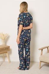 LTS Tall Women's Navy Blue Celestial Tiger Cotton Wide Leg Pyjama Set | Long Tall Sally 2