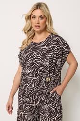 YOURS Plus Size Brown Zebra Print Crinkle Grown On Sleeve Top | Yours Clothing 1
