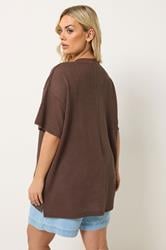 YOURS Plus Size Chocolate Brown Boxy Knitted T-Shirt | Yours Clothing 2