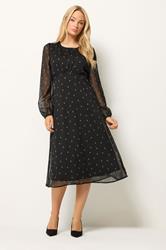 M&Co Black Spot Print Long Sleeve Chiffon Dress | M&Co 3