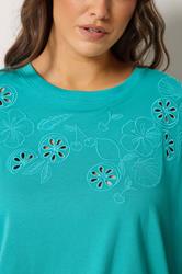 YOURS Plus Size Turquoise Blue Embroidered Fruit T-Shirt | Yours Clothing 4