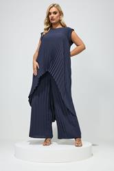 YOURS LONDON Plus Size Navy Blue Pleated Set | Yours Clothing 1