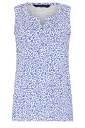 M&Co White & Blue Leaf Print Cotton Sleeveless Henley Top