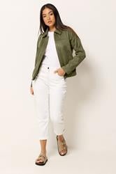M&Co Petite Khaki Green Faux Suede Bomber Jacket | M&Co 1