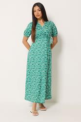 M&Co Petite Green Ditsy Floral Print Maxi Wrap Dress | M&Co 3