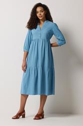 M&Co Blue Fine Stripe Tiered Maxi Dress | M&Co 1