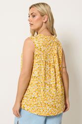 YOURS Plus Size Yellow Floral Notch Neck Vest Top | Yours Clothing 2