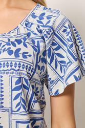 M&Co White & Blue Abstract Print Cotton Scoop Neck Top | M&Co 4