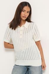 PixieGirl Petite Women's Ivory White Crochet Polo Top | PixieGirl 3