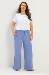 YOURS Plus Size Blue Soft Touch Wide Leg Trousers | Yours Clothing 1