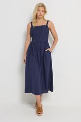 M&Co Navy Blue Linen Embroidered Trim Maxi Dress | M&Co 2