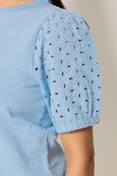 M&Co Petite Blue Broderie Cotton Puff Sleeve Top | M&Co 4