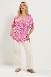 YOURS Plus Size Pink Abstract Pleat Front Top | yours Clothing 1