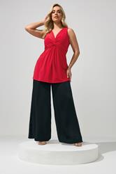 YOURS LONDON Plus Size Red Sleeveless Knot Front Top | Yours Clothing 1