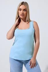 LIMITED COLLECTION Plus Size Blue Lace Trim Vest Top | Yours Clothing 3