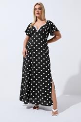 LIMITED COLLECTION Plus Size Black Polka Dot Lace Trim Maxi Dress | Yours Clothing 1