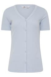 LTS Tall Pale Blue Button Ribbed T-Shirt