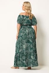 YOURS Plus Size Green Leaf Tie Neck Bardot Maxi Dress | Yours Clothing 4