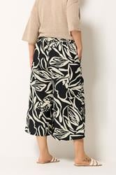 YOURS Plus Size Black Abstract Floral Cropped Trousers | Yours Clothing 2