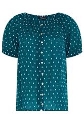 M&Co Teal Blue Dobby Button Up Cotton Blouse