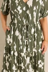 EVANS Plus Size Khaki Green Abstract Placket Dress | Evans 5