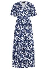 M&Co Blue Leaf Print Notch Neck Cotton Maxi Dress | M&Co 5