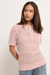 PixieGirl Petite Women's Pink Crochet Polo Top | PixieGirl 1