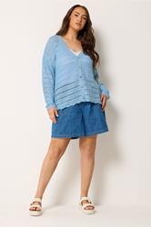 YOURS Plus Size Blue Pointelle Stitch Knitted Cardigan | Yours Clothing 1