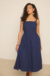M&Co Navy Blue Linen Embroidered Trim Maxi Dress | M&Co 3